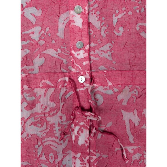 Chicos Top Pink Floral Button Drawstring Collared Long Sleeve Linen Blend Sz M - Picture 4 of 11